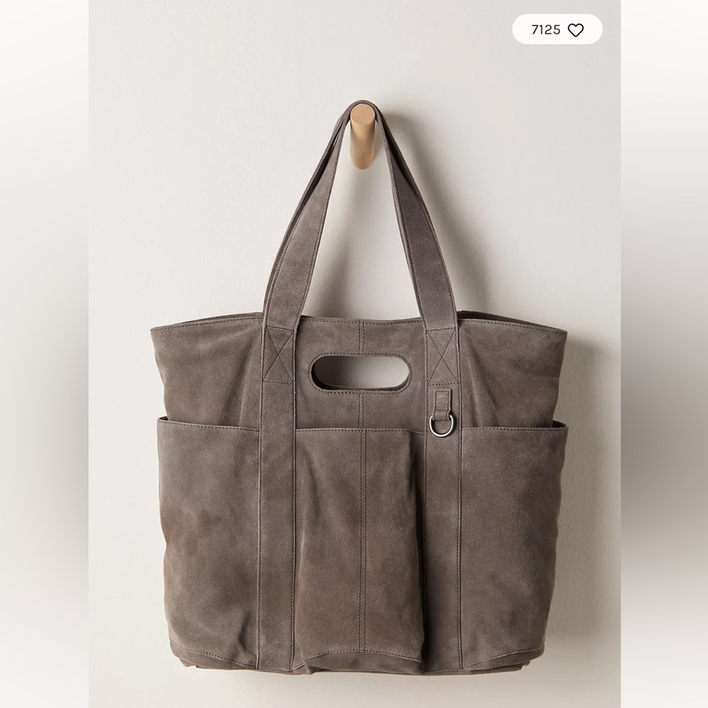Free People Suede Caravan Charcoal Tote Bag - Picture 1 of 4